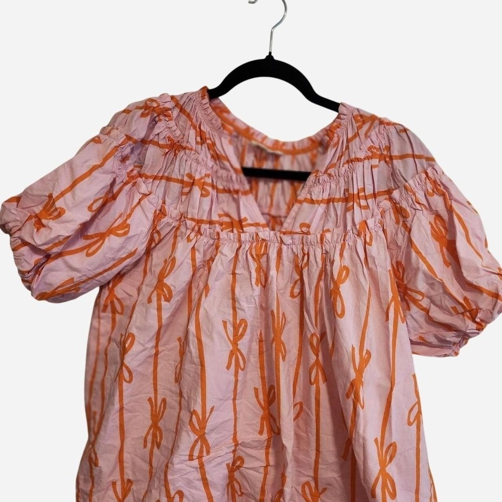 Umgee Short Sleeve Puff Sleeve Top Sz M Pink Orange